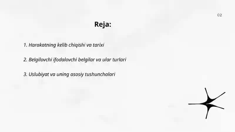 Harakat, belgi ifodalovchi boʻlak uslubiyati 2