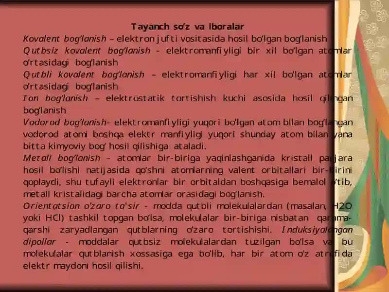 Kimyoviy bog’lanish energiyasi, tartibi, burchagi 2