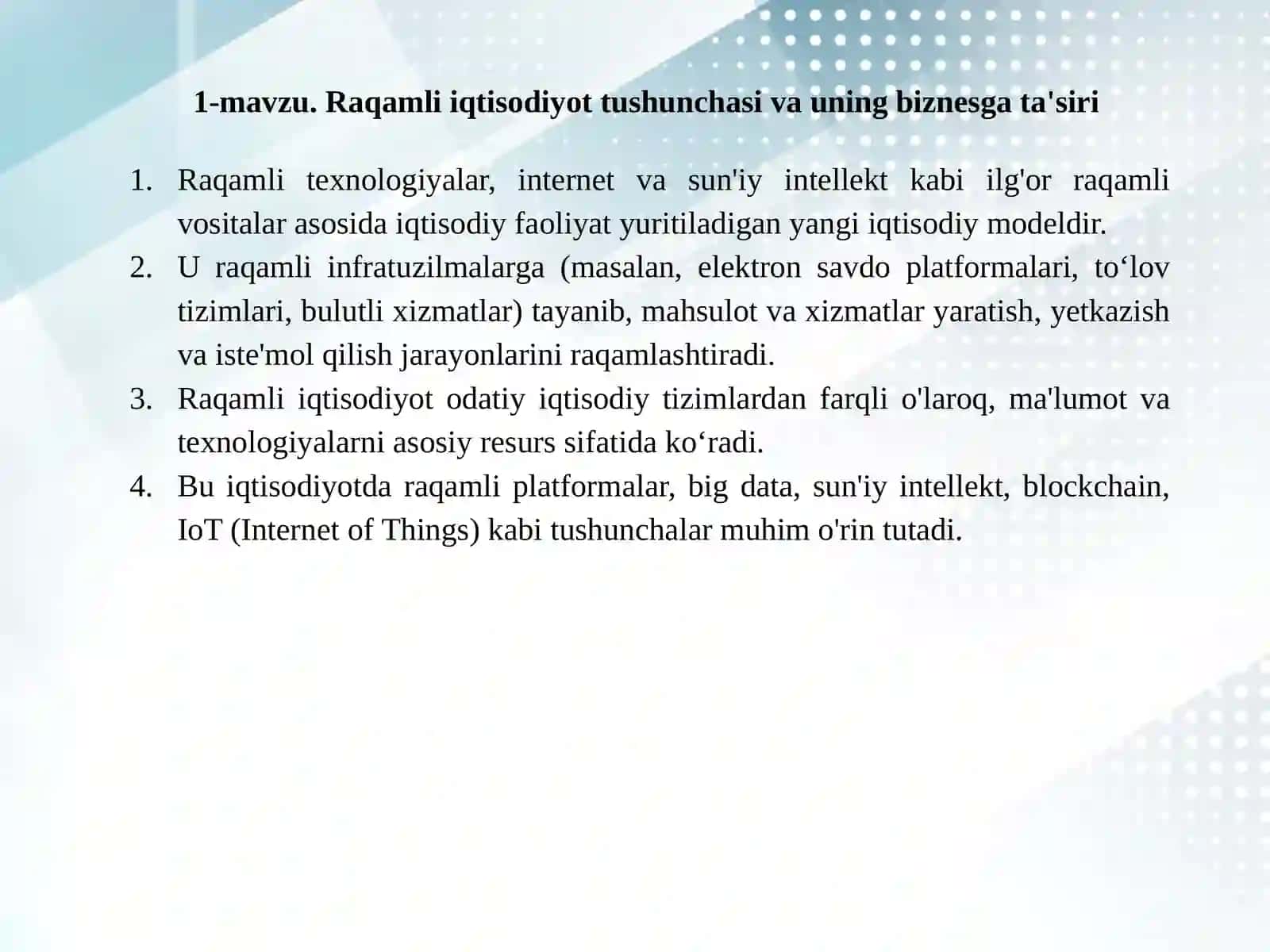 Raqamli iqtisodiyot tushunchasi va uning biznes gatnosi 2