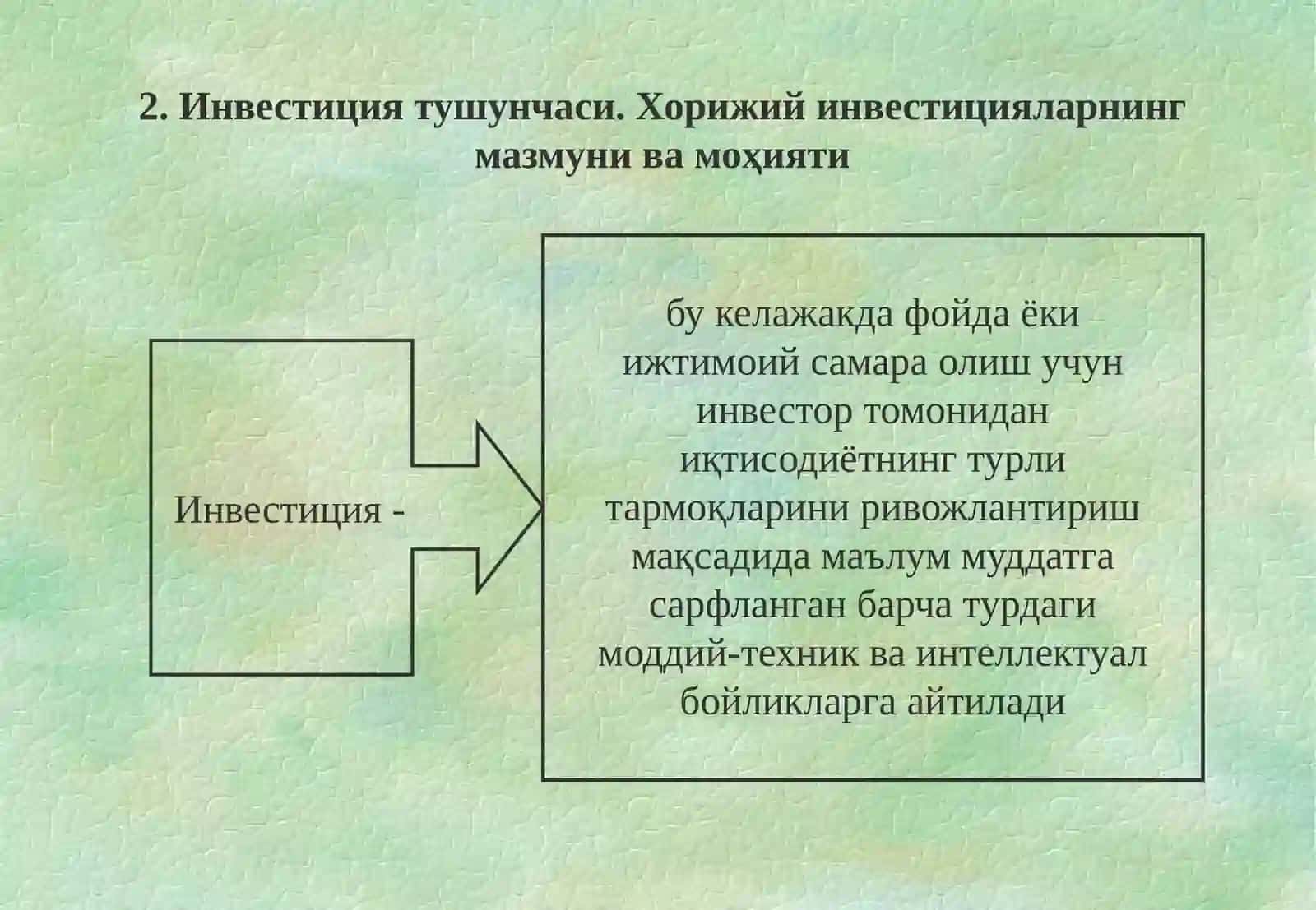 Инвестицияларнинг келишув турлари 2