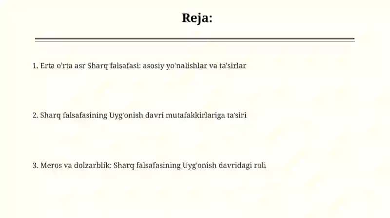 Ilk oʻrta asr Sharq falsafasi va uygʻonish davri 2