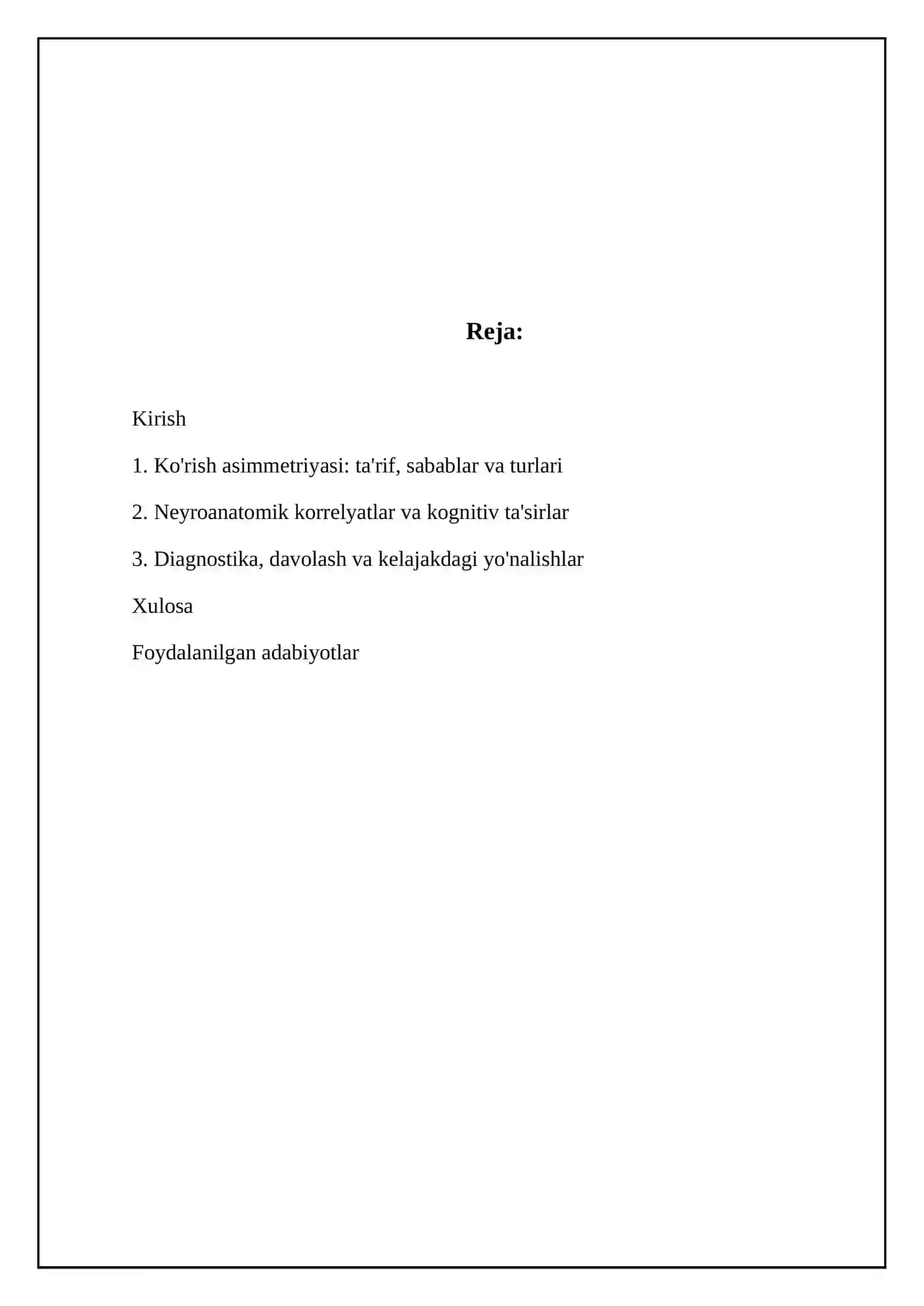 Psixologiya va ijtimoiy fanlar fakulteti Referati: Ko'rish asimmetriyasi: ta'rif, sabablar va turlari 2