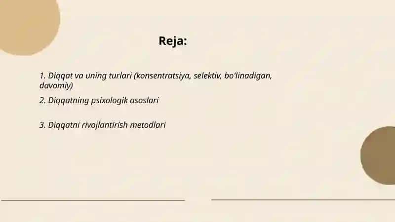 Diqqat va uning turlari (konsentratsiya, selektiv, bo'linadigan, davomiy) 2