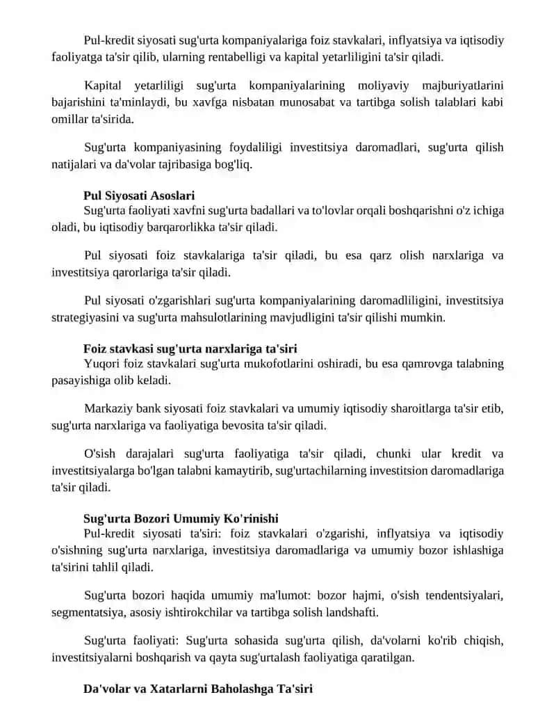 Sugʻurta faoliyati va unga pul-kredit siyosatining taʼsiri 2