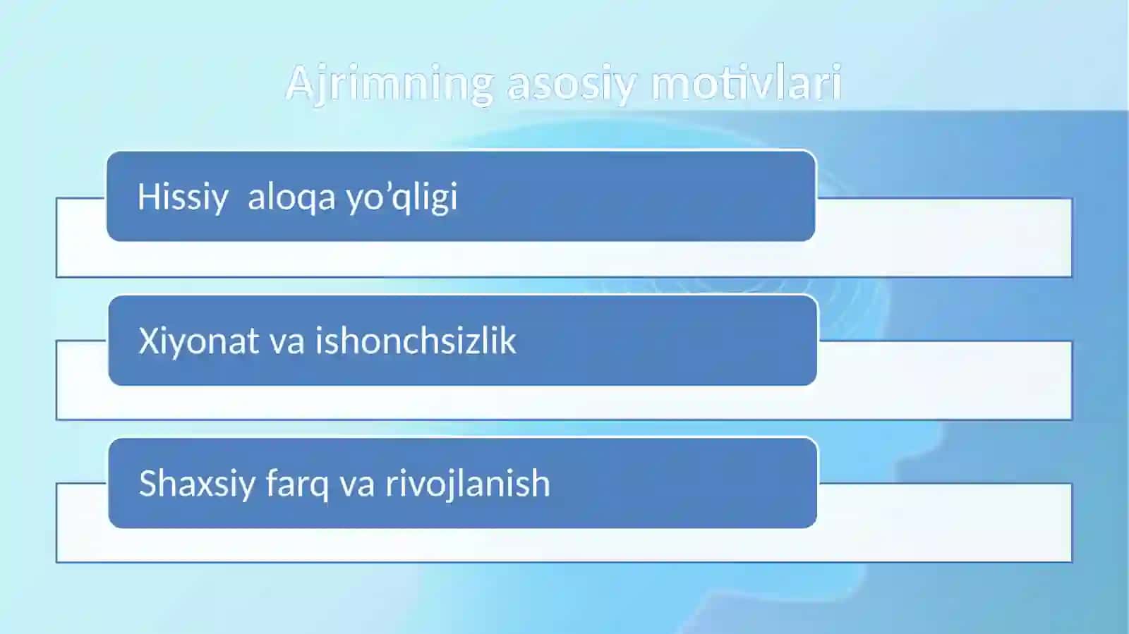 Oilaviy munosabatlarning buzilishi:ajrim motivlari 2