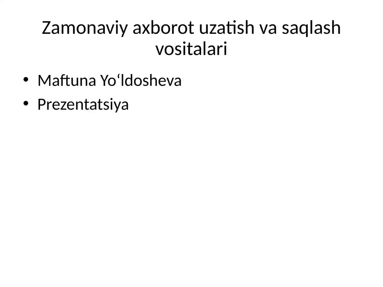 Shahrisabz oziq ovqat muhandisligi DOʻET yoʻnalishi 709- Yoʻldosheva Maftunaning Qishloq xoʻjaligidagi axborot kommunikatsiya texnologiyalari fanidan tagʻdimot ishisi 2