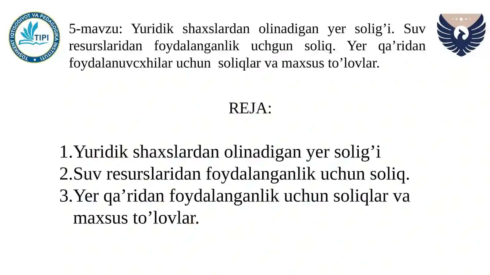 Yuridik shaxslardan olinadigan yer solig'i 2