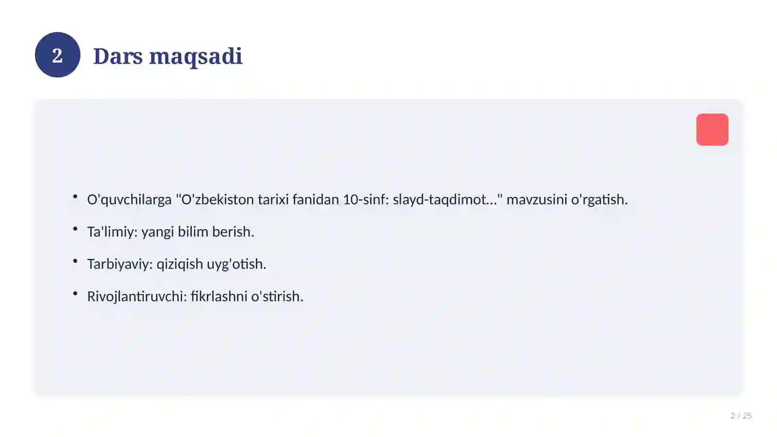 O'zbekiston tarixi fanidan 10-sinf: slayd-taqdimot (dars uchun) 2