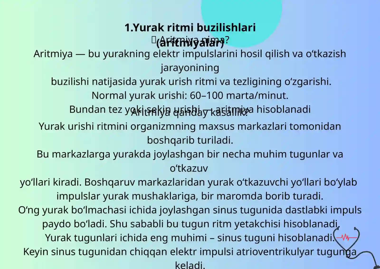 Yurak ritmi buzilishlari (aritmiyalar) 2