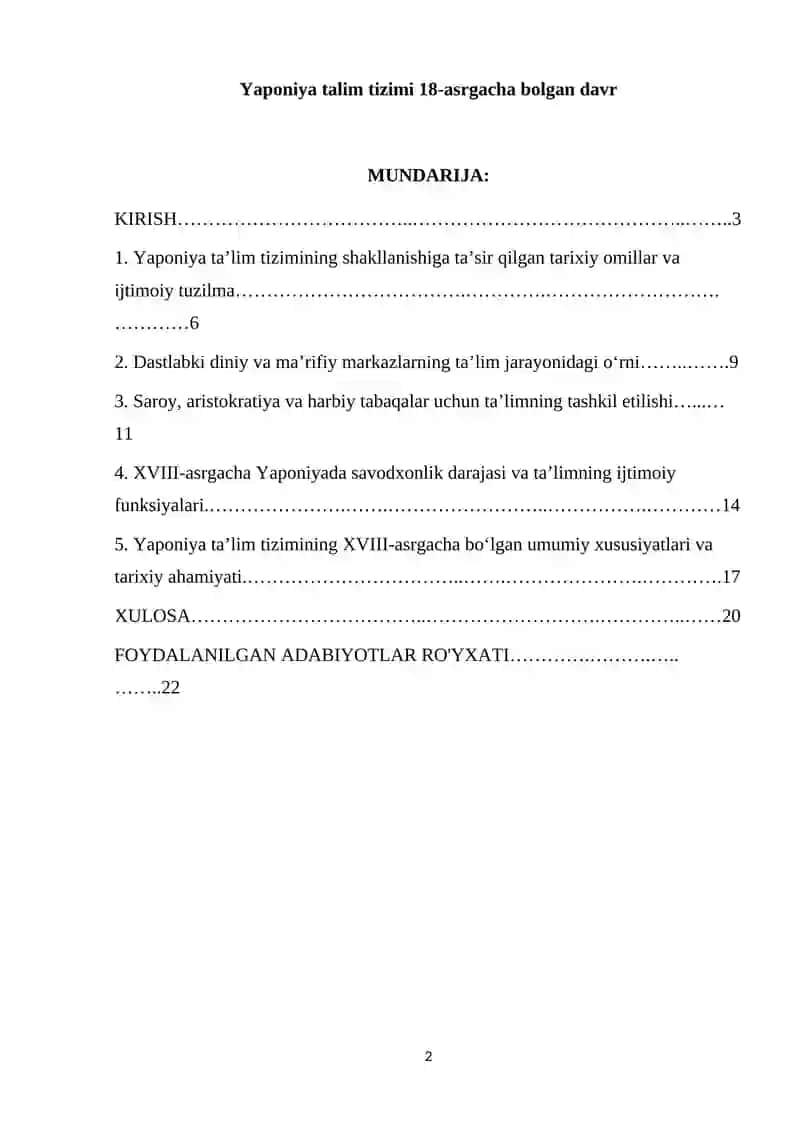 Yaponiya ta’lim tizimi 18-asrgacha bolgan davr 2
