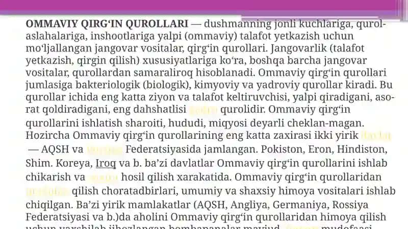 Ommaviy qirg'in qurollarining tasnifi. Jabrlanish o'chog'ining tibbiy taktik tasnifi. 2