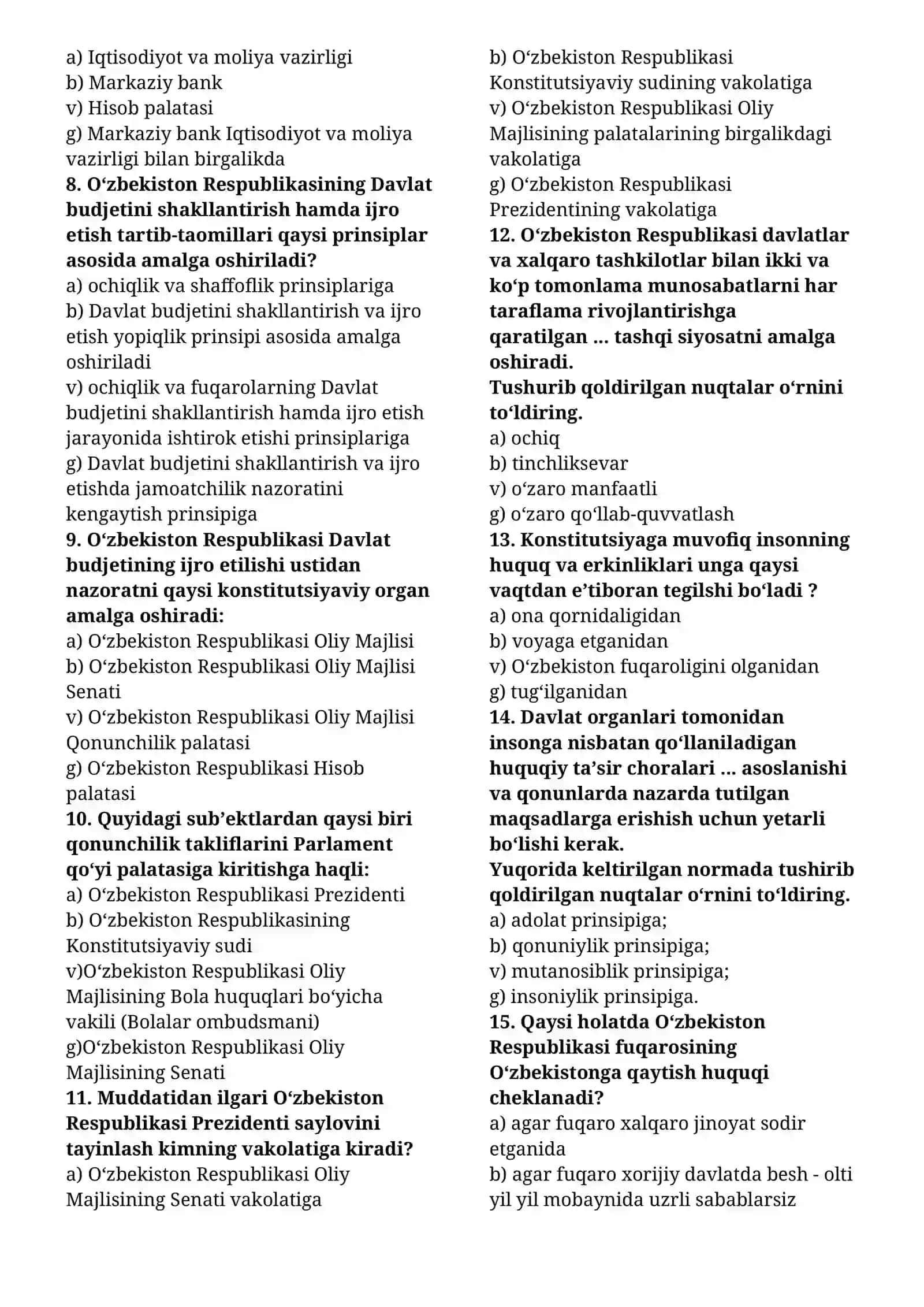 YANGI TAHRIRDAGI O’ZBEKISTON RESPUPLIKASI KONSTITUSIYA 2