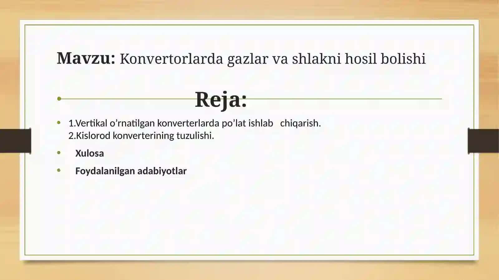 Konvertorlardagi gazlar va shlakni hosil bo'lishi 2