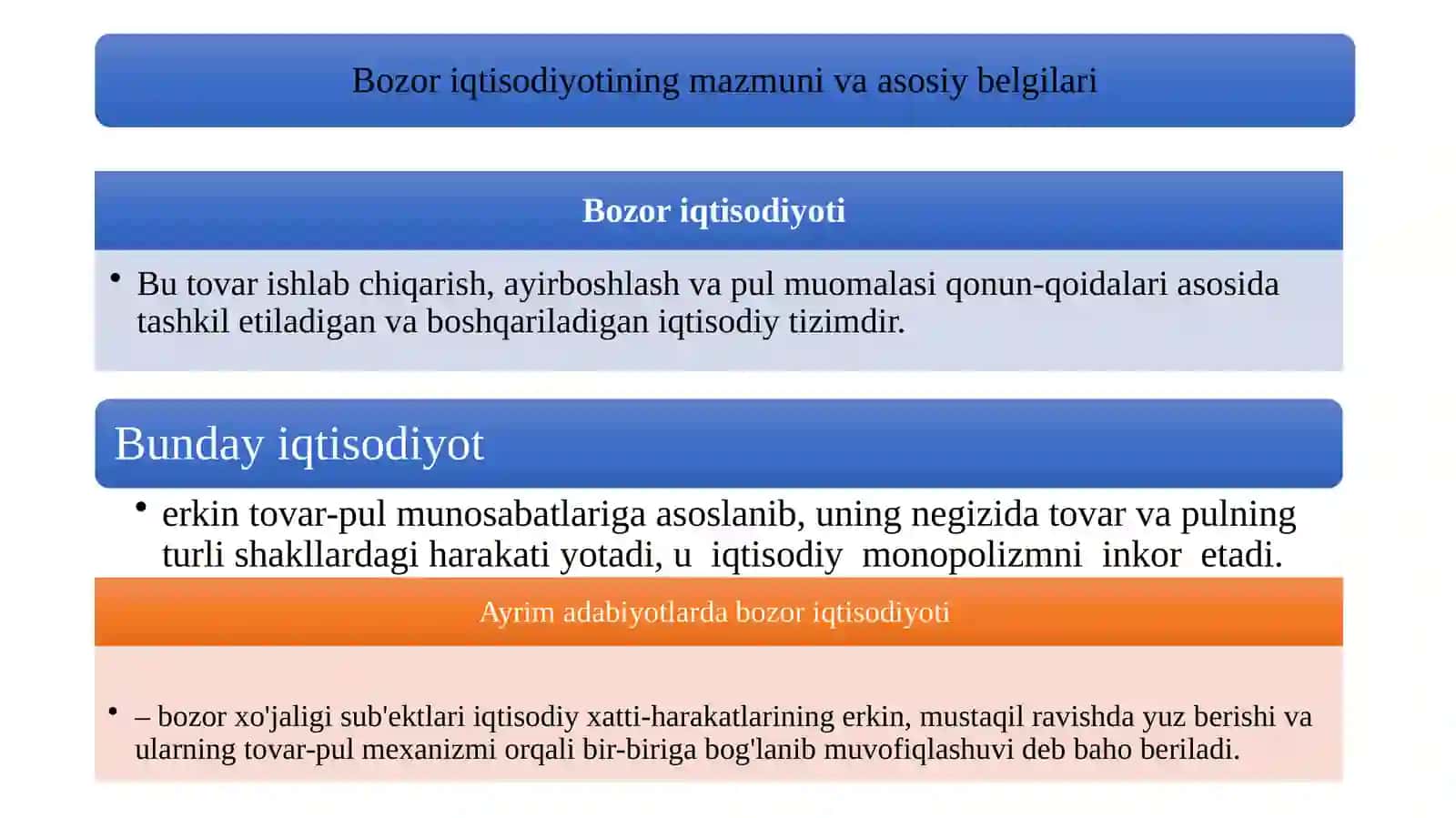 Bozor iqtisodiyotining mazmuni va amal qilishi 2