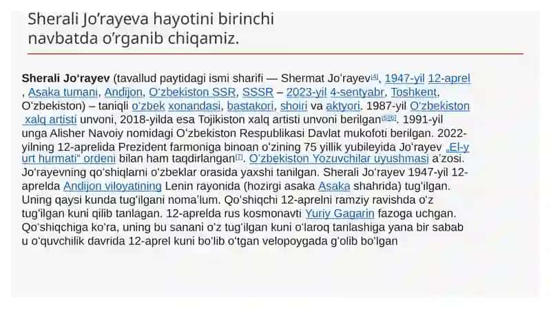Sherali Jo'rayevning hayoti va ijodi 2