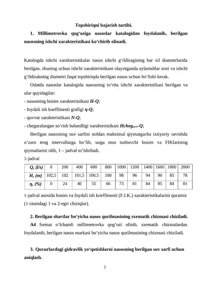 Nasosning ishchi xarakteristikasi 2
