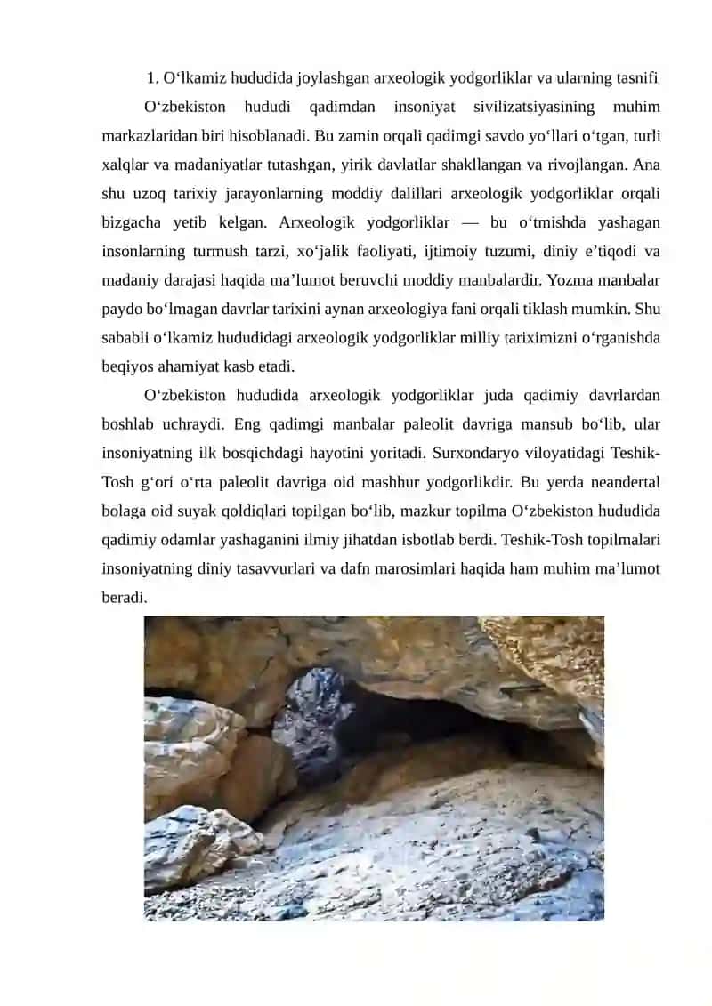 O‘LKAMIZ TARIXINI O‘RGANISHDA ARXEOLOGIK YODGORLIKLARNING O‘RNI 2