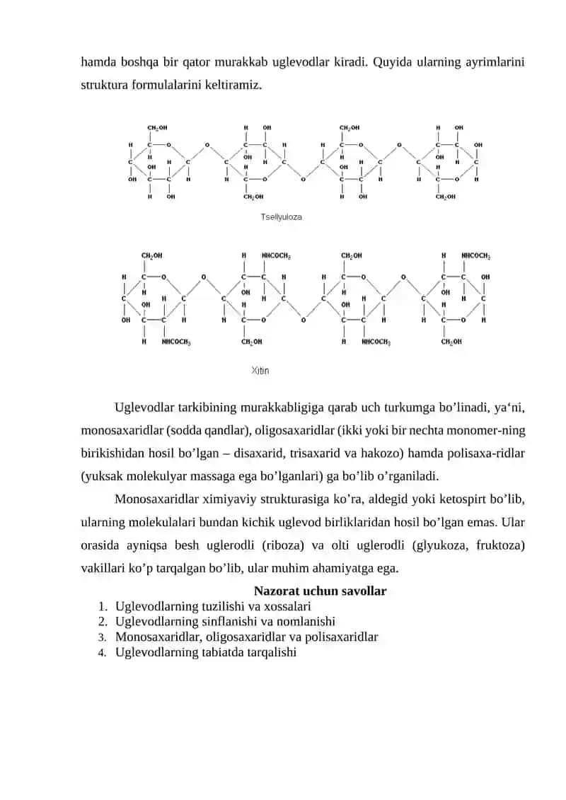 3-mavzu Uglevodlar va ularning ahamiyati 2