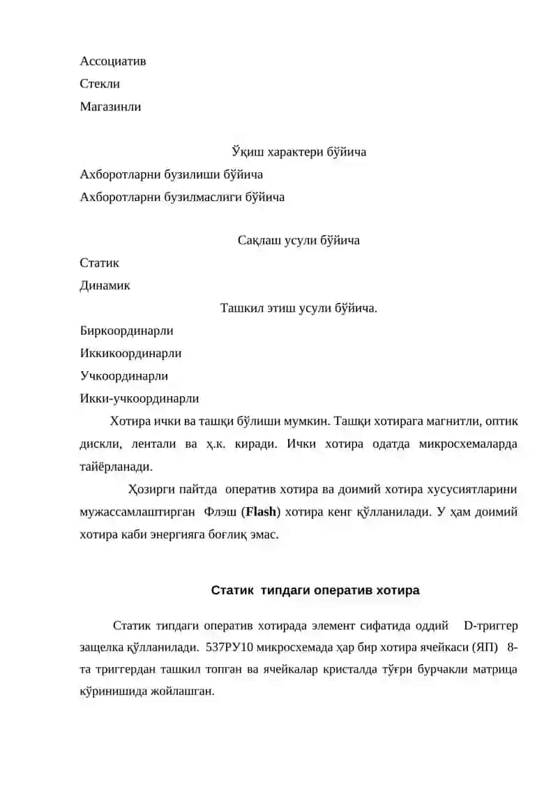 Xotira qurilmalarining tuzilishi va ishlash prinsipi 2