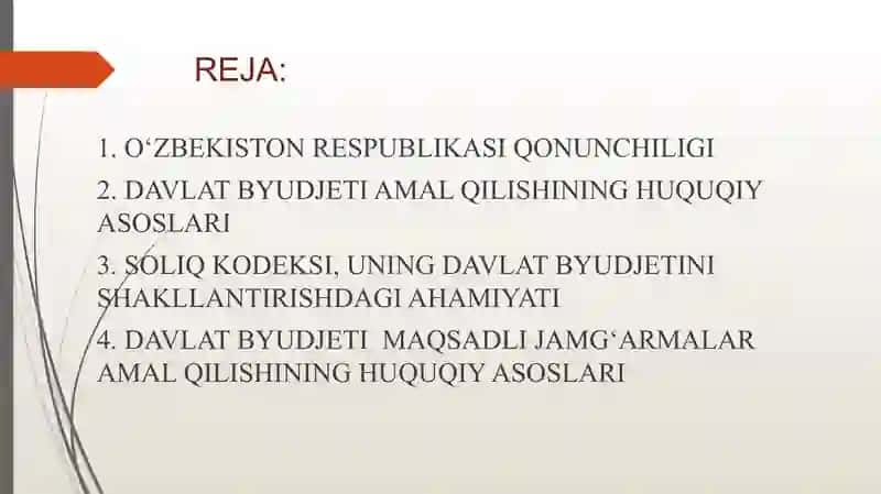 BYUDJET TIZIMINING HUQUQIY ASOSLARI. BYUDJET TIZIMINI BOSHQARISH. 2