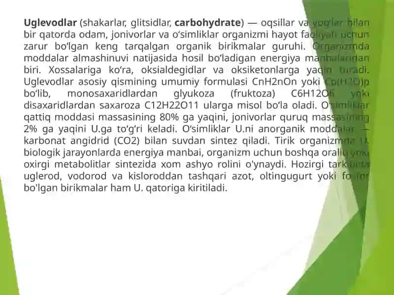 Umumiy noorganik kimyo  va organik kimyo “UGLEVODLAR 2