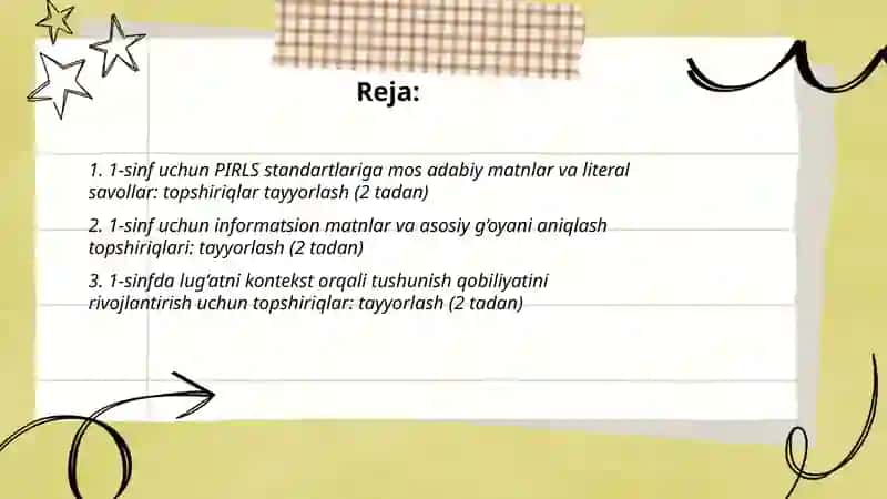 PIRLS xalqaro tadqiqot bo'yicha boshlang'ich sinf o'quvchilarning matnni o'qish va tushunish darajasini aniqlash malakasini shakllantirish 2