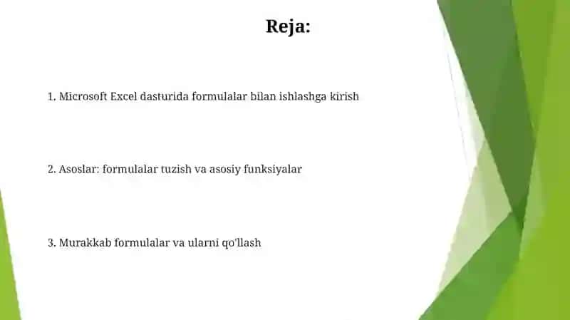 Microsoft Excel elektron jadval muharirida formula bilan ishlash 2