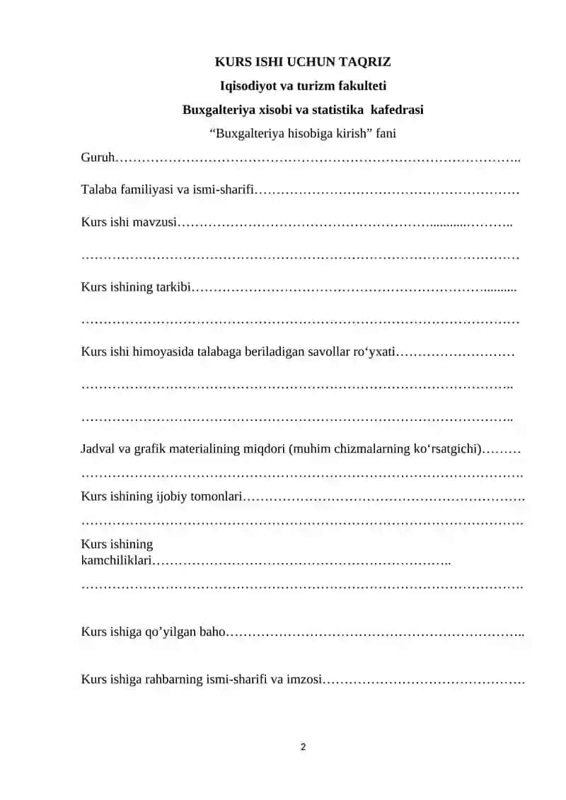 Buxgalteriya hisobiga kirish kurs ishi 2