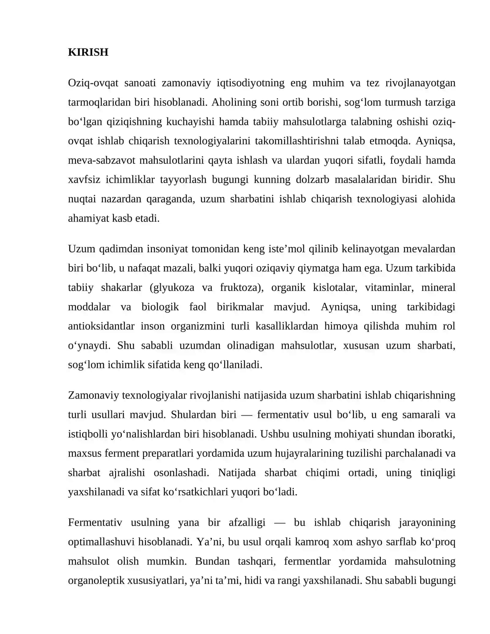Uzum sharbatini fermentativ usulda ishlab chiqarish 2