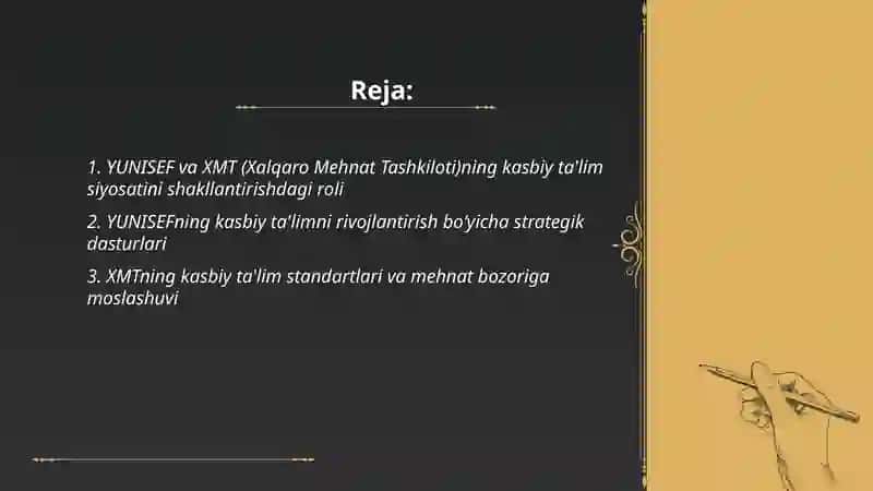 YUNISEF MOT (XMT) Xalqaro tashkilotlarning kasbiy ta'limni rivojlantirishga doir faoliyati 2