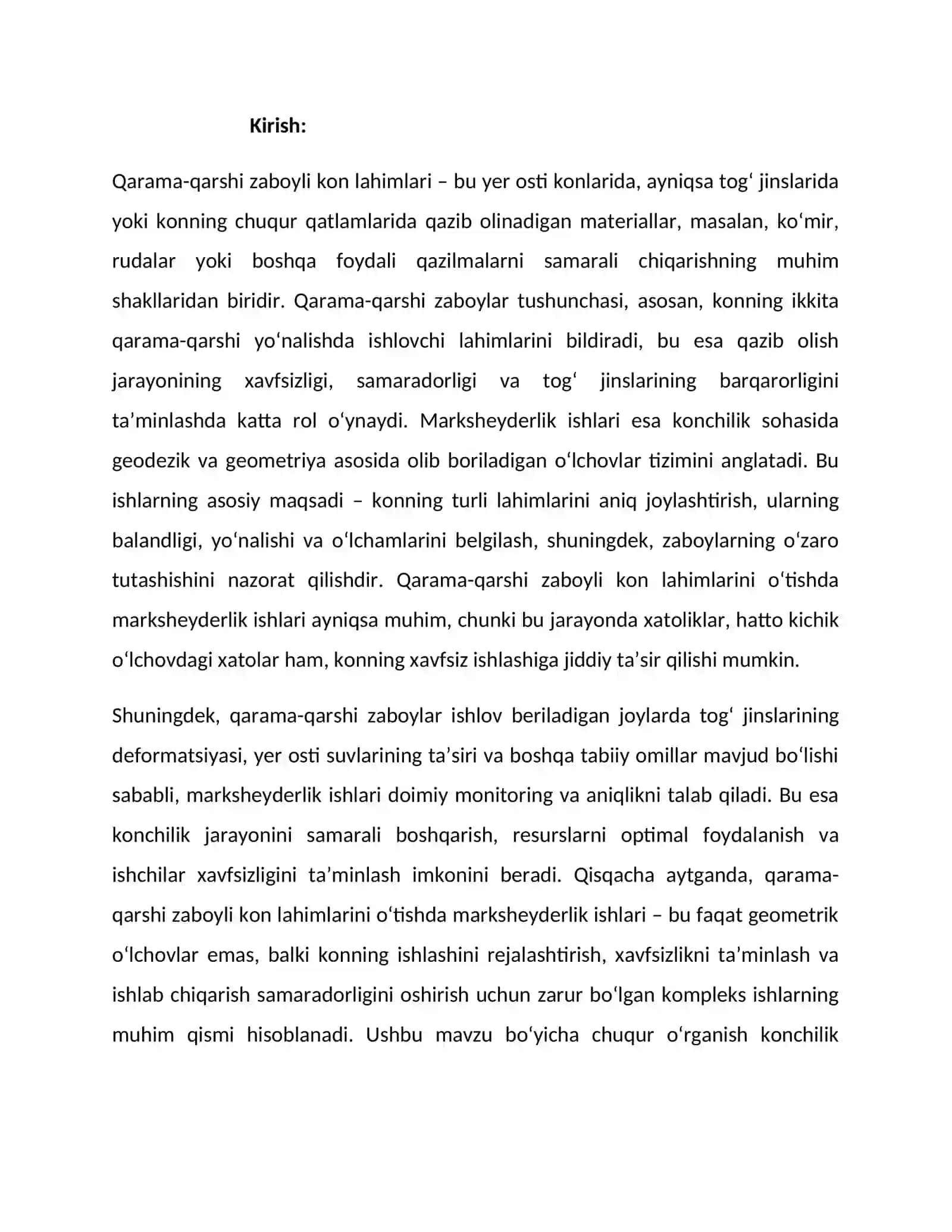 Qarama qarshi zaboyli kon lahimlarini o'tishda marksheyderlik ishlari 2
