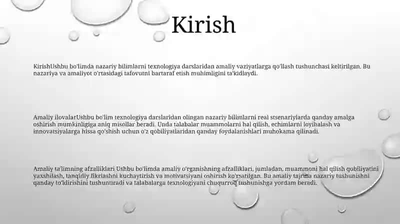 Texnologiya Darslaridan Nazariy Bilimlarni Amalda Qo'Llay Olish 2