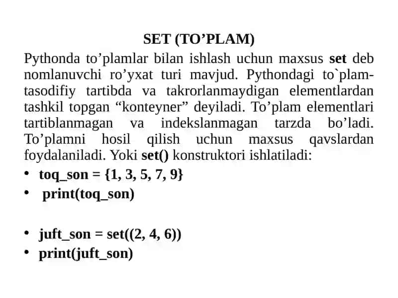 SET (TO’PLAM) 2