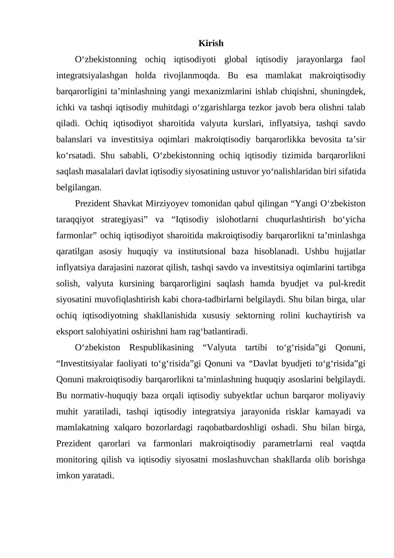 O‘zbekistonning ochiq iqtisodiyotdagi makroiktisodiy barqarorligi 2