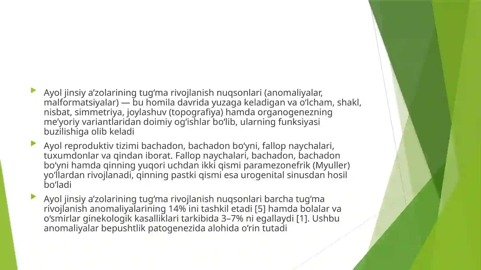 Ayoljinsiya’zolarining tug‘ma rivojlanish nuqsonlari 2