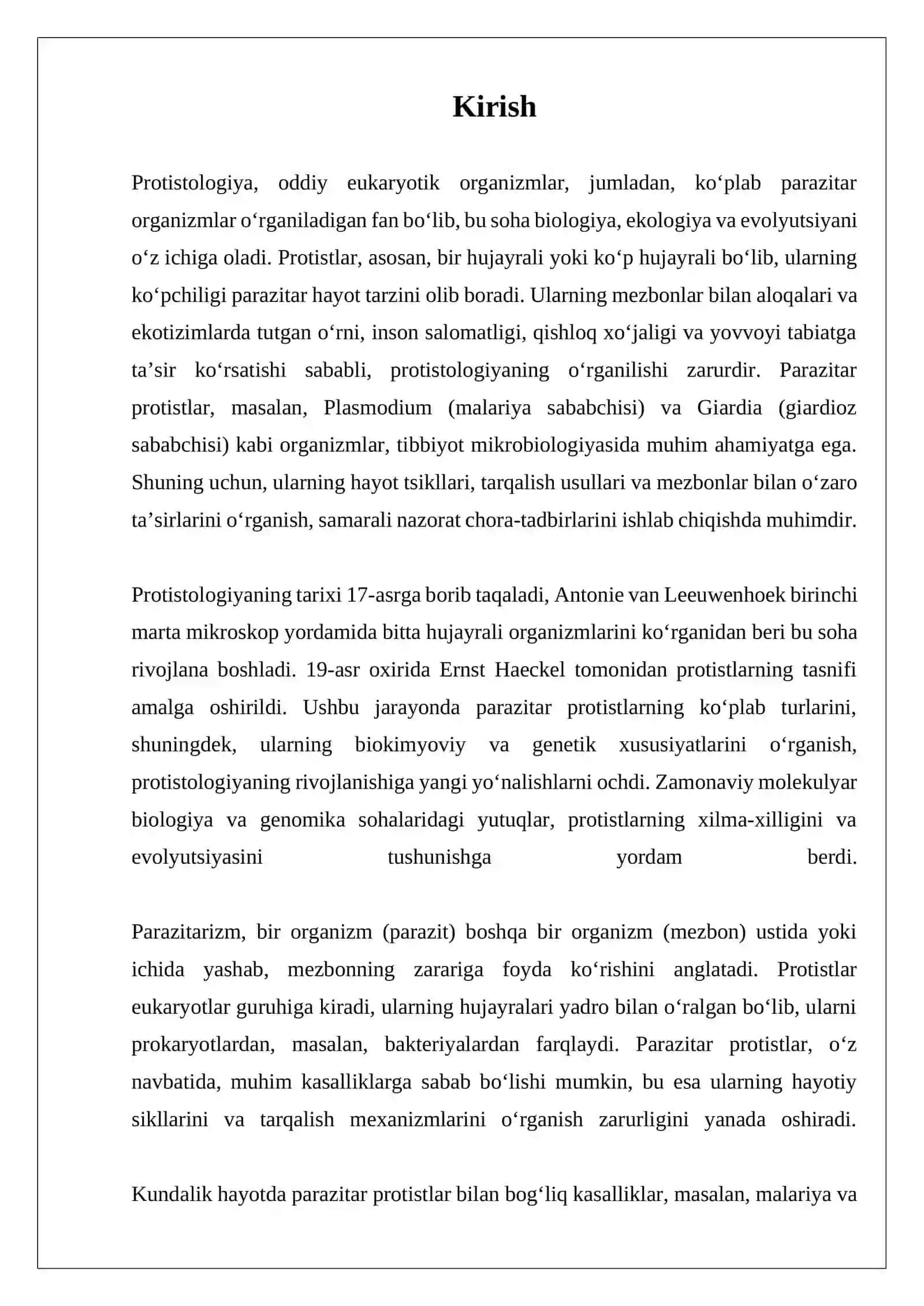 PROTISTOLOGIYA-PARAZIT SODDA HAYVONLAR HAQIDAGI FAN 2