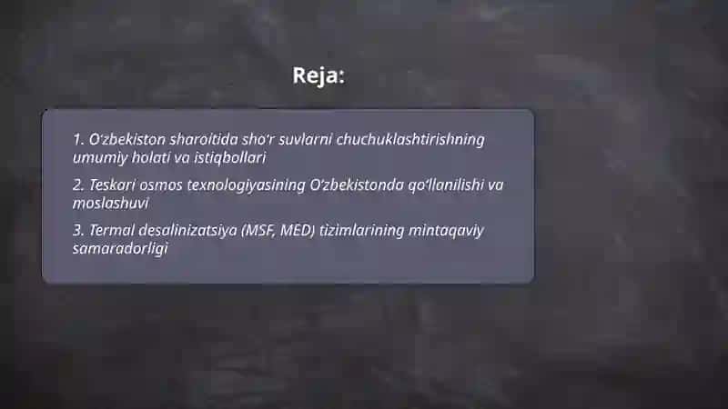 Oʻzbekiston sharoitida shoʻr suvlarni chuchuklashrirish 2