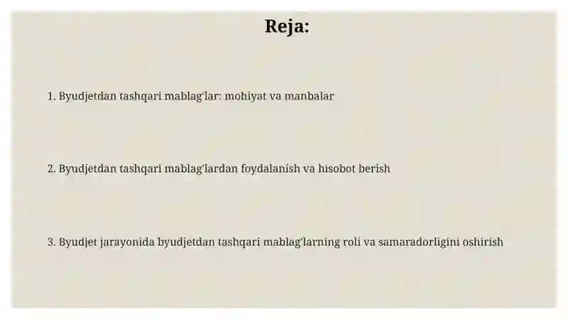 Byudjet tashkilotlarini buyjedtan tashqari jamgarmalari 2