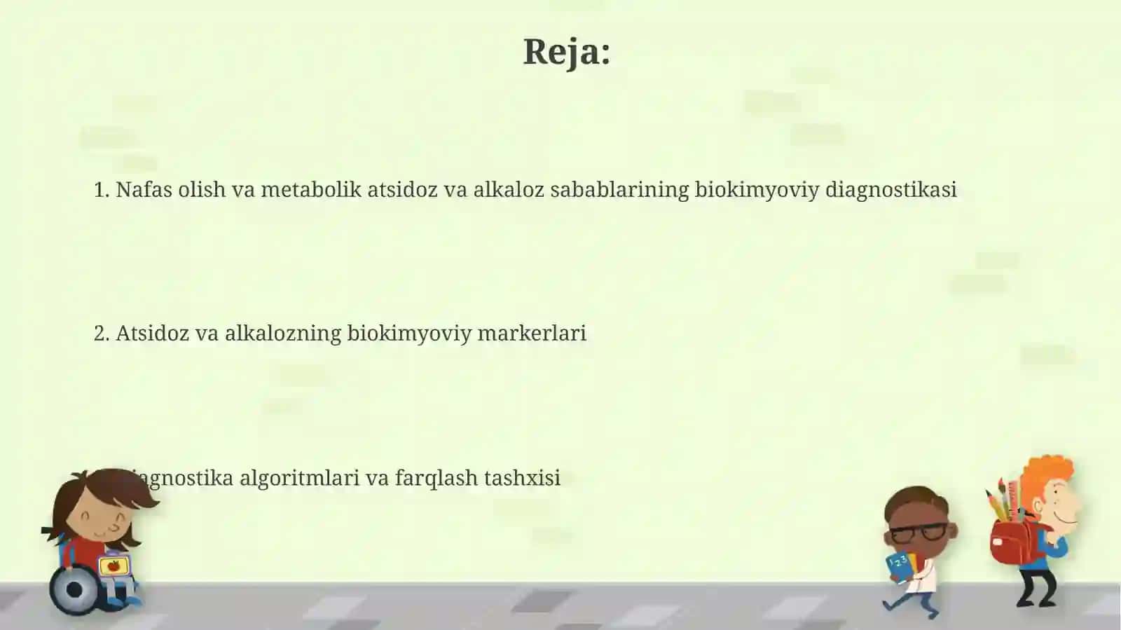 Nafas va metabolik atsidoz va alkalozlarni kelib chiqishi biokimyoviy tashxisi 2