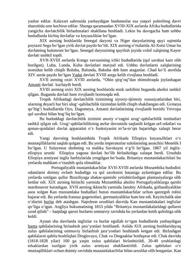 Afrika mamlakatlari XVIII asrning ikkinchi yarmi- XX asrning boshlarida 2