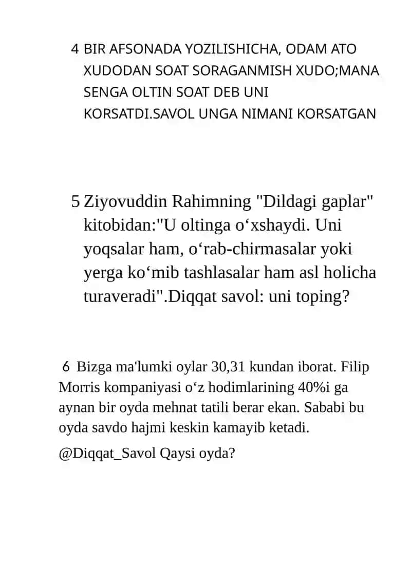 O'rdak suv ichish savoli 2
