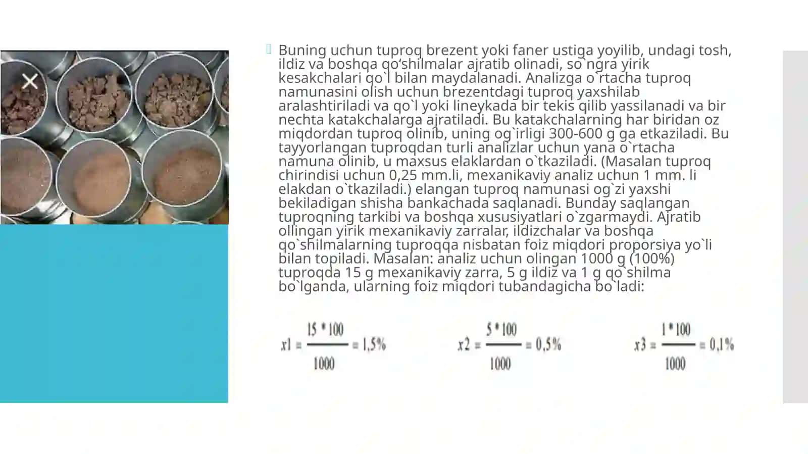 O’simlik, tuproq namunasini olish va uni tahlilga tayyorlash 2