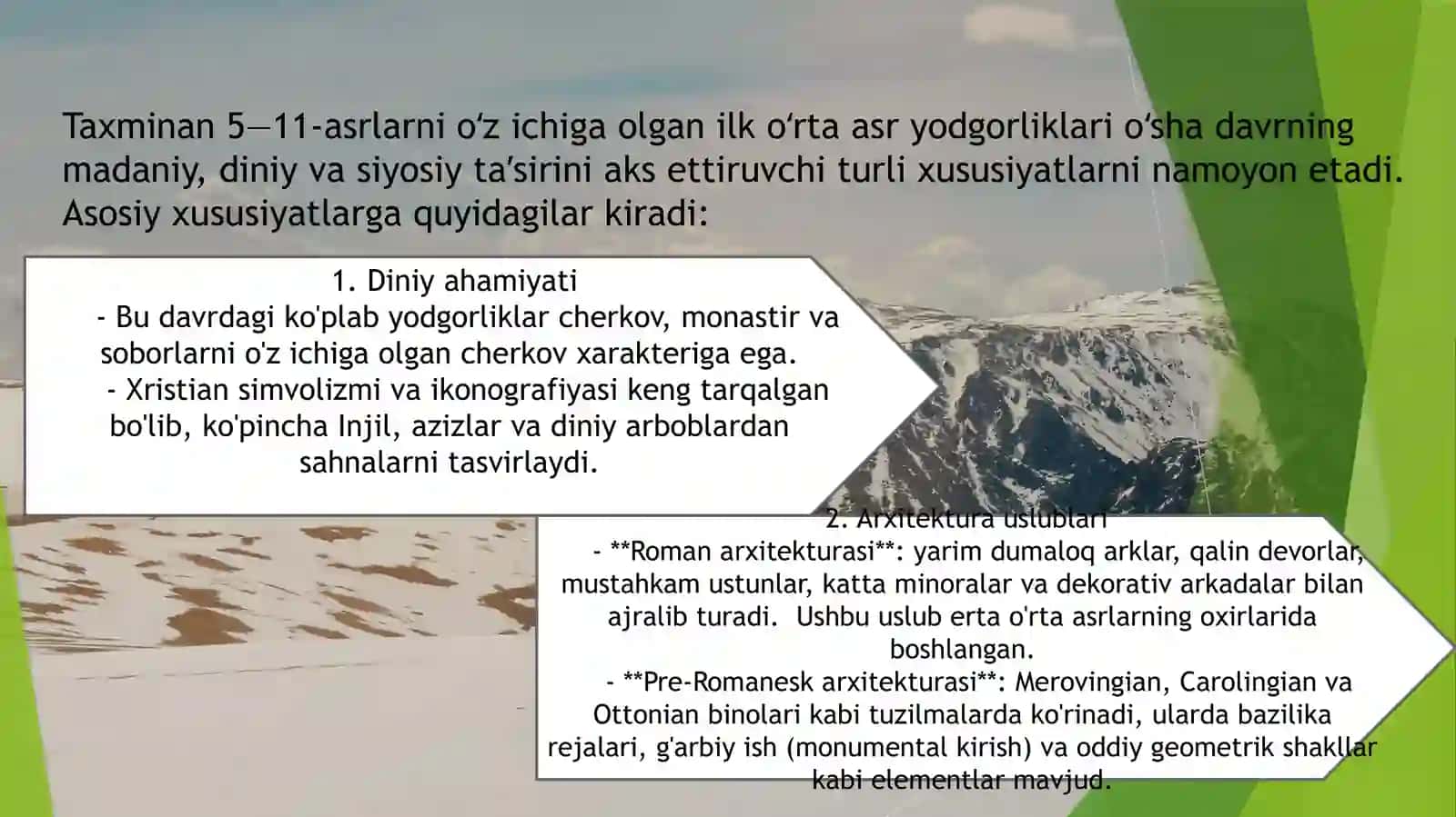 O'rtaasrlardavri arxeologiyasi yutuqlari va oʻziga xos xususiyatlari 2