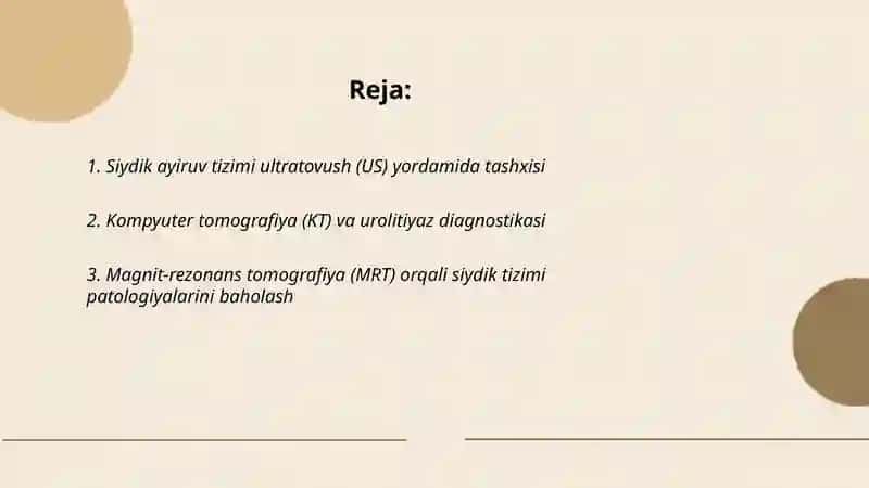 Siydik ayiruv tizimi kasalliklari nur tashxisoti 2