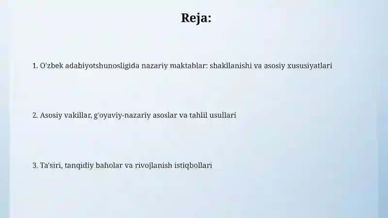 O'zbek adabiyotshunosligida nazariy maktablar 2