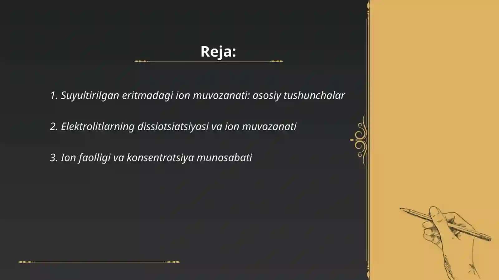Suyultirilgan eritmadagi ion muvozanati 2