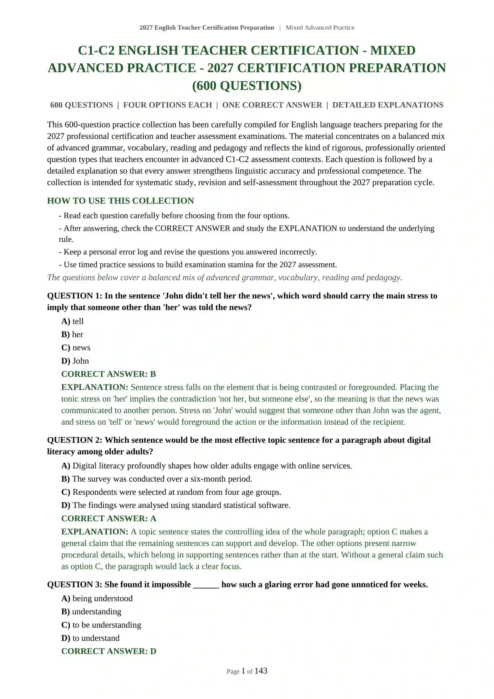 2027 English Teacher Certification Preparation | Mixed Advanced Practice 2
