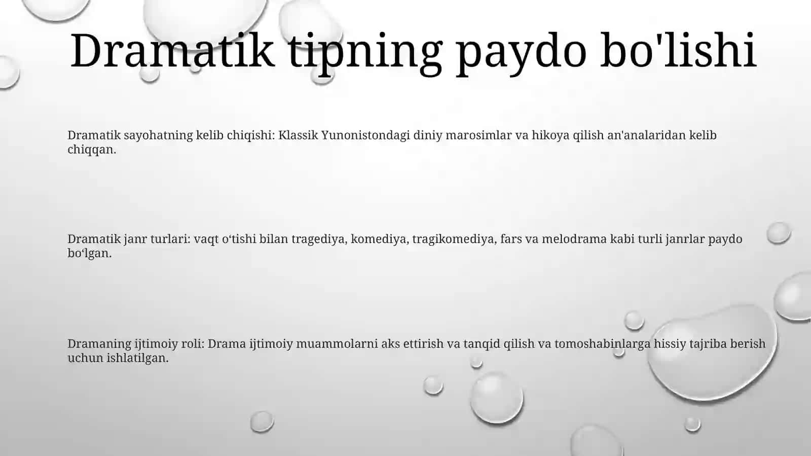 Dramatik Tur Va Uning Paydo Bolishi, Janrlari 2