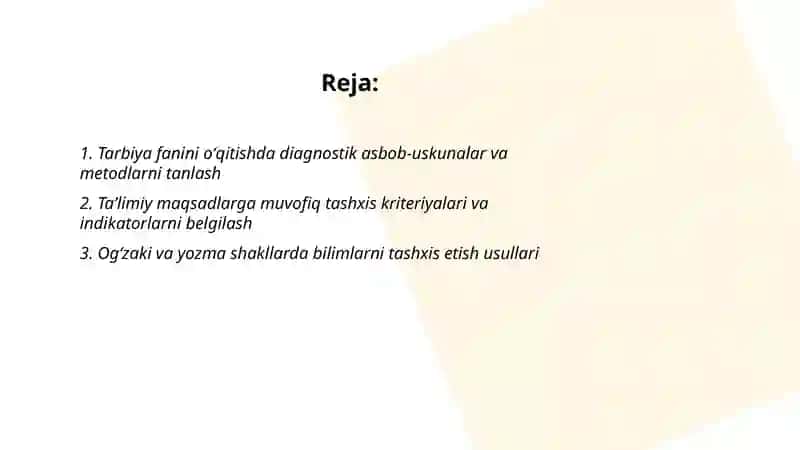 Tarbiya fanini oʻqitishda oʻquvchilarning bilim koʻnikma va malakalarini tashxis etish 2