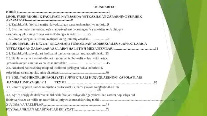 TADBIRKORLIK SOHASIDAGI ZARARLARNI QOPLASH – HUQUQLARNI HIMOYA QILISH SHAKLI SIFATIDA 2